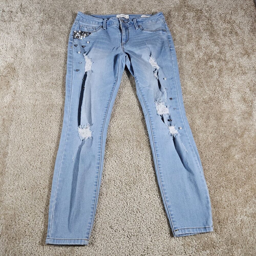 Jessica Simpson 30 Kiss Me Ankle Button Fly Skinny Jeans Distressed